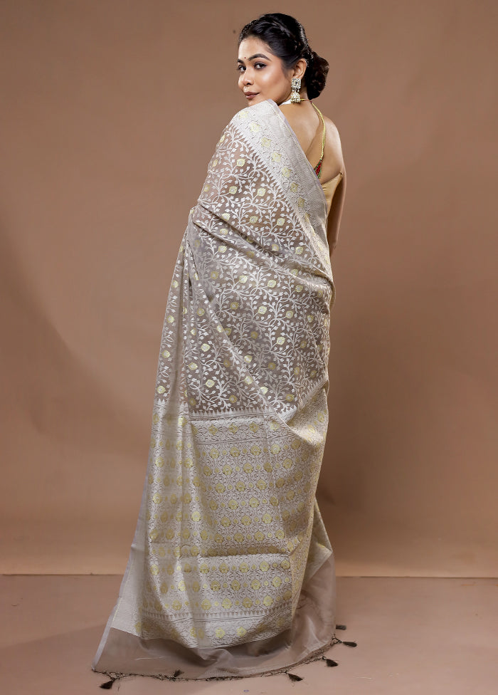 Grey Kora Silk Saree With Blouse Piece - Indian Silk House Agencies