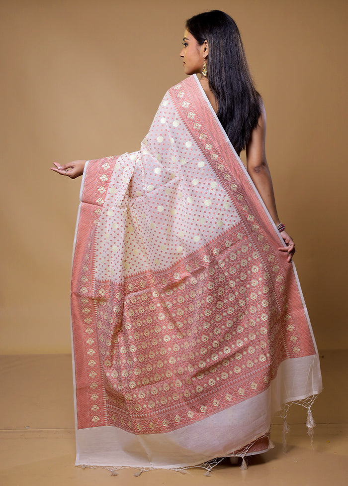 White Kora Silk Saree With Blouse Piece