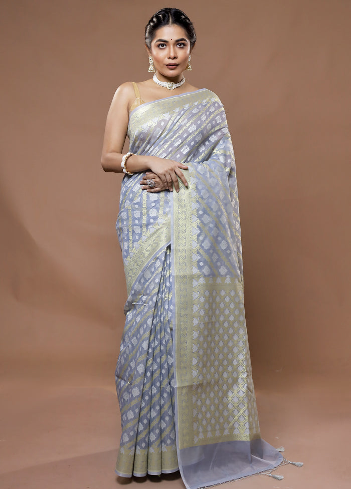 Grey Kora Silk Saree With Blouse Piece - Indian Silk House Agencies