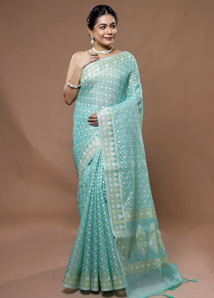 Green Kora Silk Saree With Blouse Piece - Indian Silk House Agencies