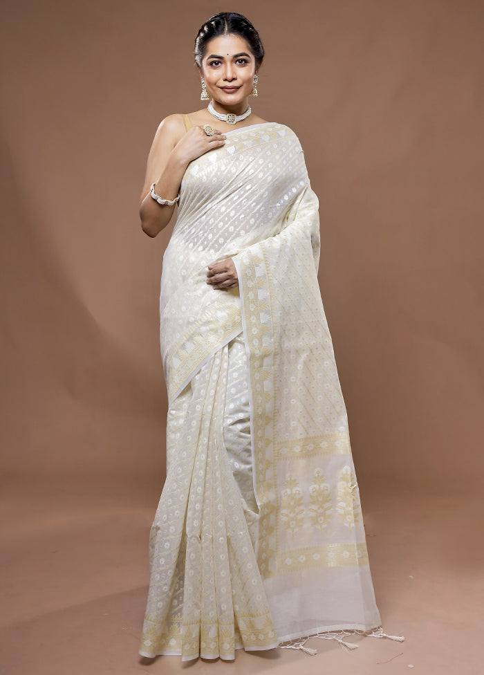 Cream Kora Silk Saree With Blouse Piece - Indian Silk House Agencies