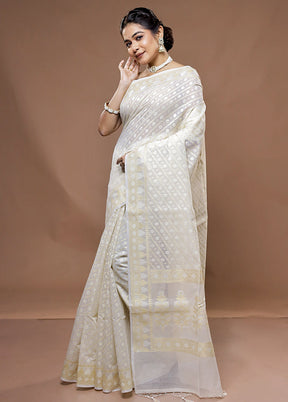 Cream Kora Silk Saree With Blouse Piece - Indian Silk House Agencies