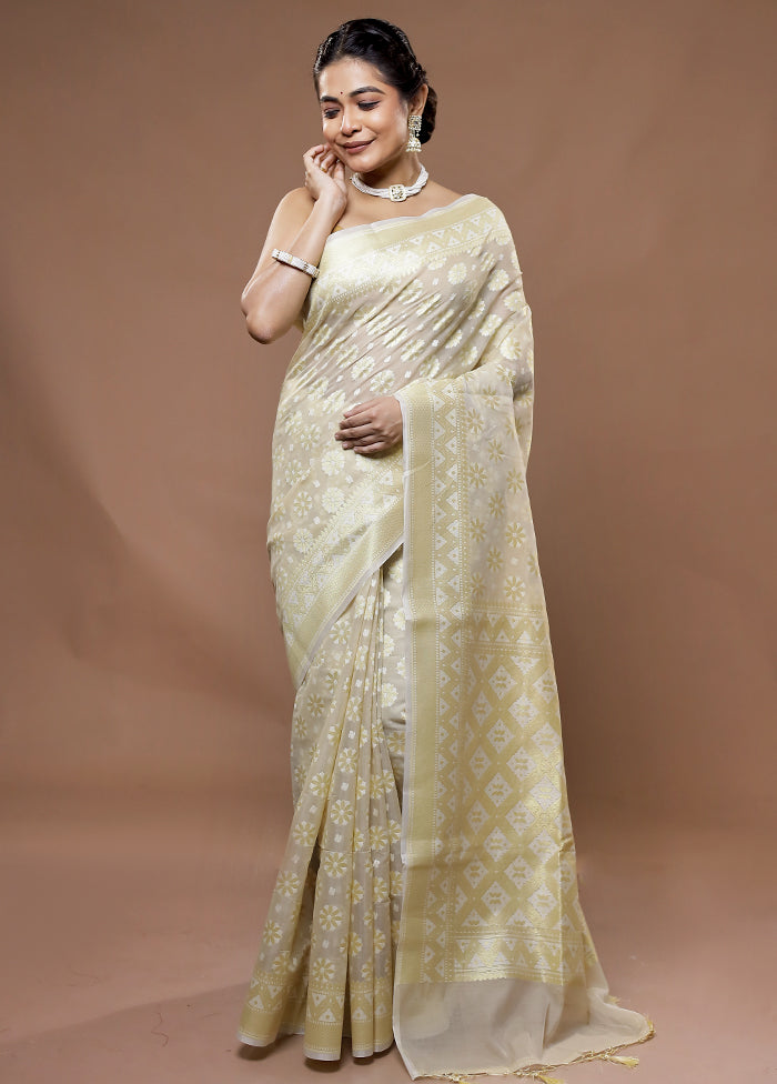 Cream Kora Silk Saree With Blouse Piece - Indian Silk House Agencies