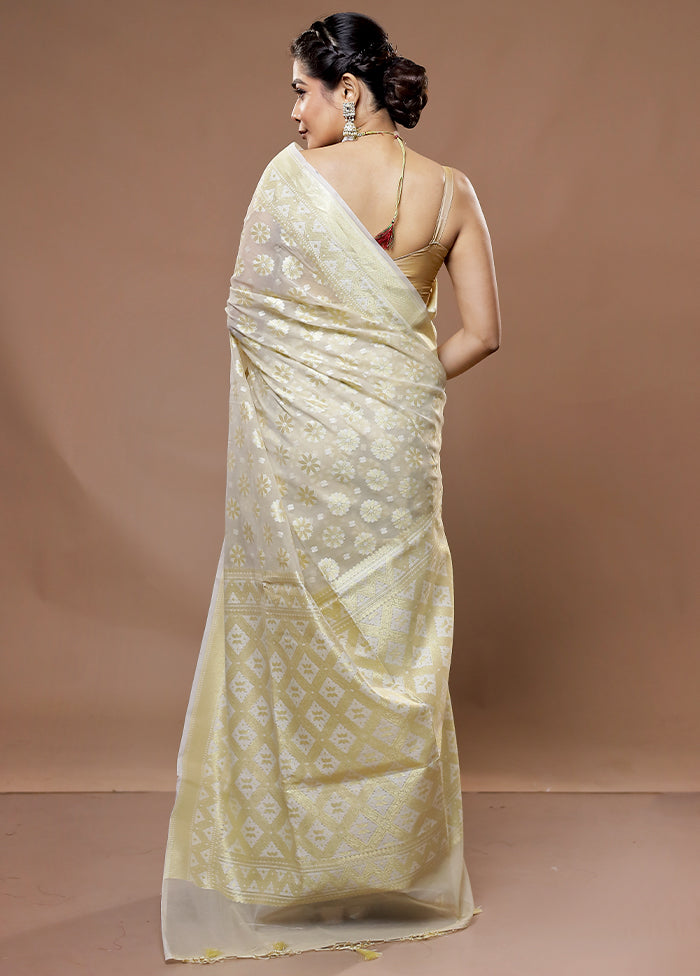 Cream Kora Silk Saree With Blouse Piece - Indian Silk House Agencies