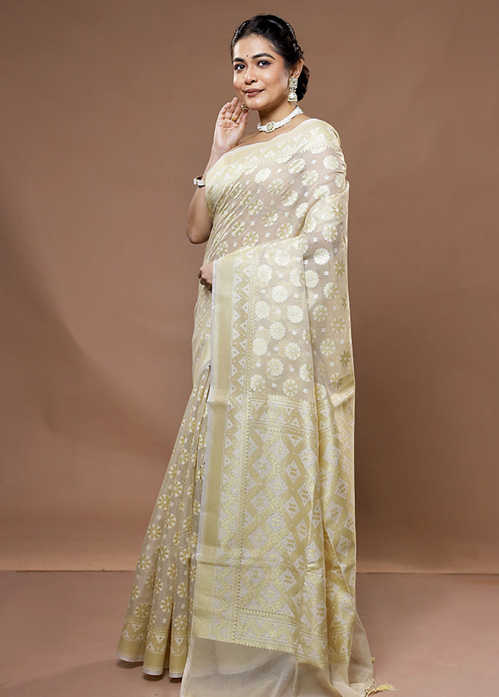 Cream Kora Silk Saree With Blouse Piece - Indian Silk House Agencies