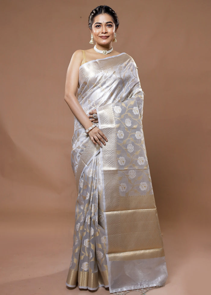 Grey Tissue Silk Saree With Blouse Piece - Indian Silk House Agencies