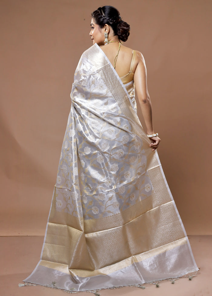 Grey Tissue Silk Saree With Blouse Piece - Indian Silk House Agencies