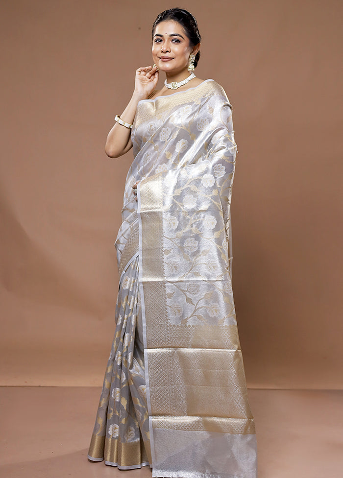 Grey Tissue Silk Saree With Blouse Piece - Indian Silk House Agencies