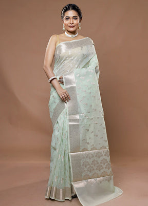 Green Organza Saree With Blouse Piece - Indian Silk House Agencies