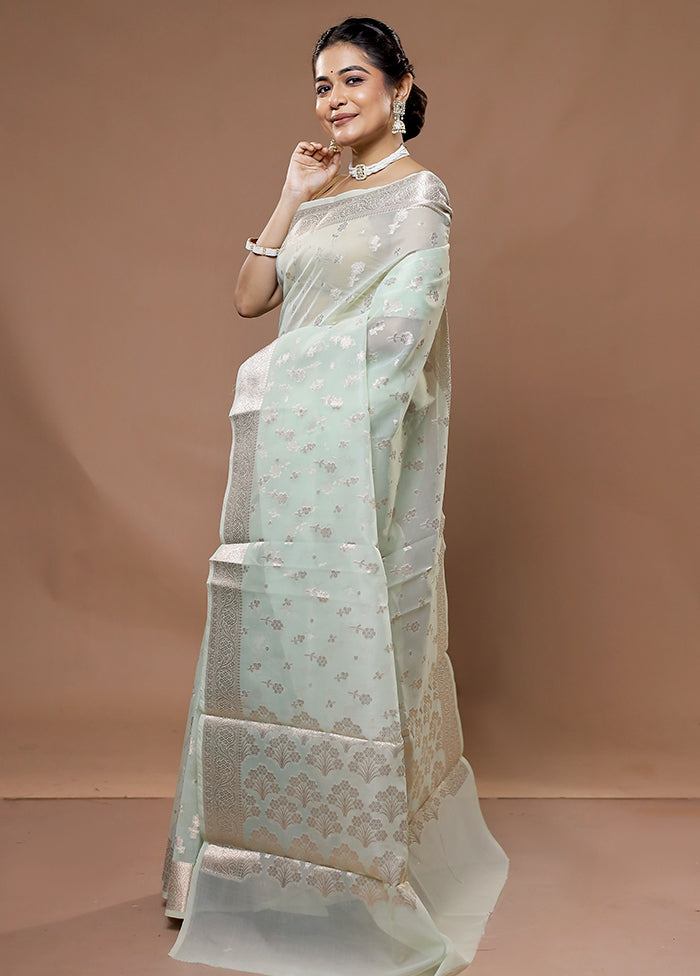 Green Organza Saree With Blouse Piece - Indian Silk House Agencies