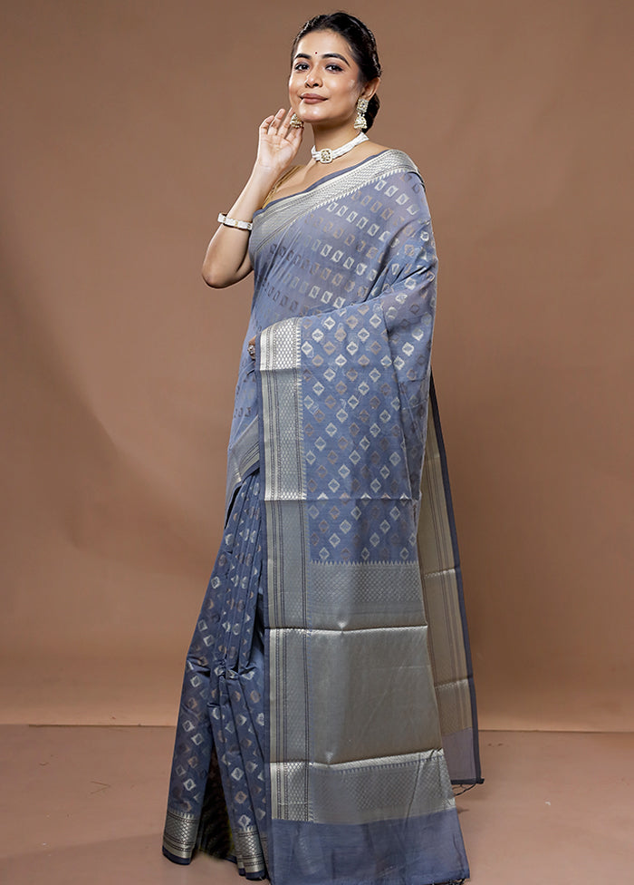 Blue Cotton Saree With Blouse Piece - Indian Silk House Agencies