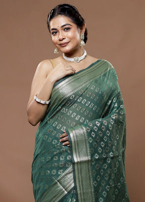 Green Cotton Saree With Blouse Piece - Indian Silk House Agencies