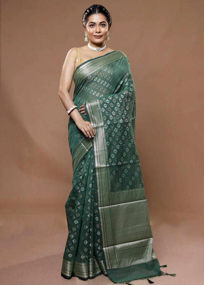 Green Cotton Saree With Blouse Piece - Indian Silk House Agencies