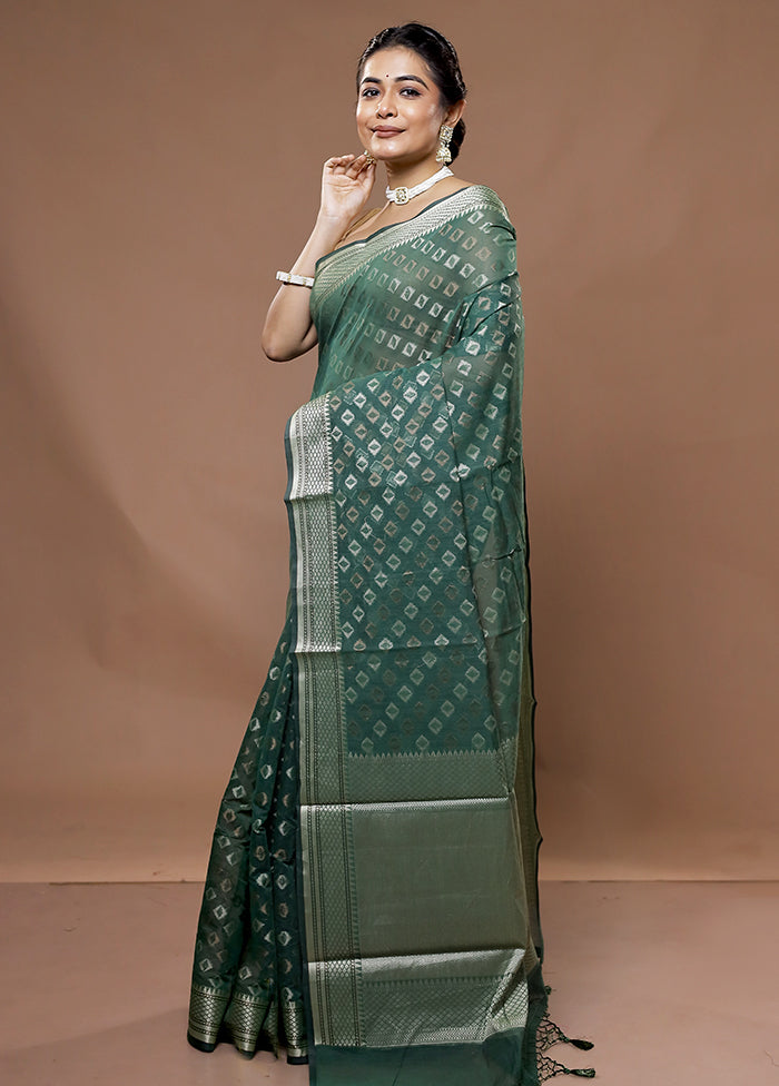 Green Cotton Saree With Blouse Piece - Indian Silk House Agencies