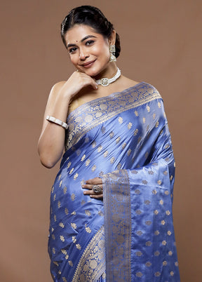 Blue Dupion Silk Saree With Blouse Piece - Indian Silk House Agencies