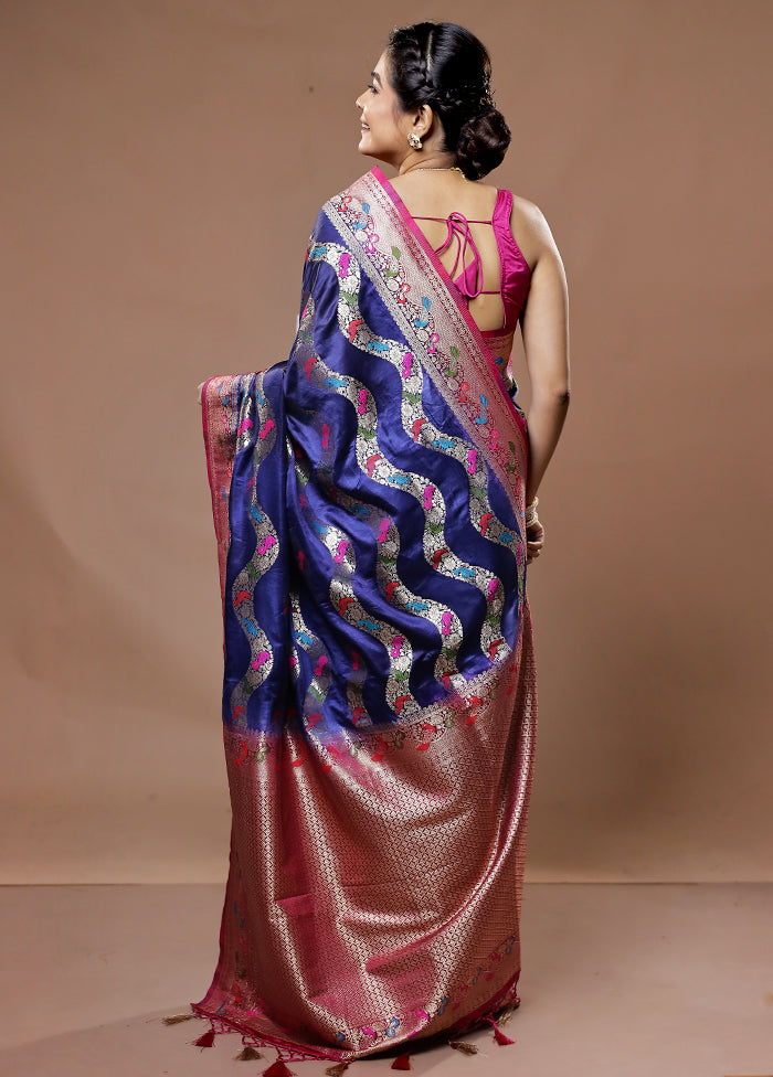 Blue Dupion Silk Saree With Blouse Piece - Indian Silk House Agencies