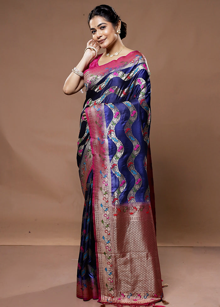 Blue Dupion Silk Saree With Blouse Piece - Indian Silk House Agencies