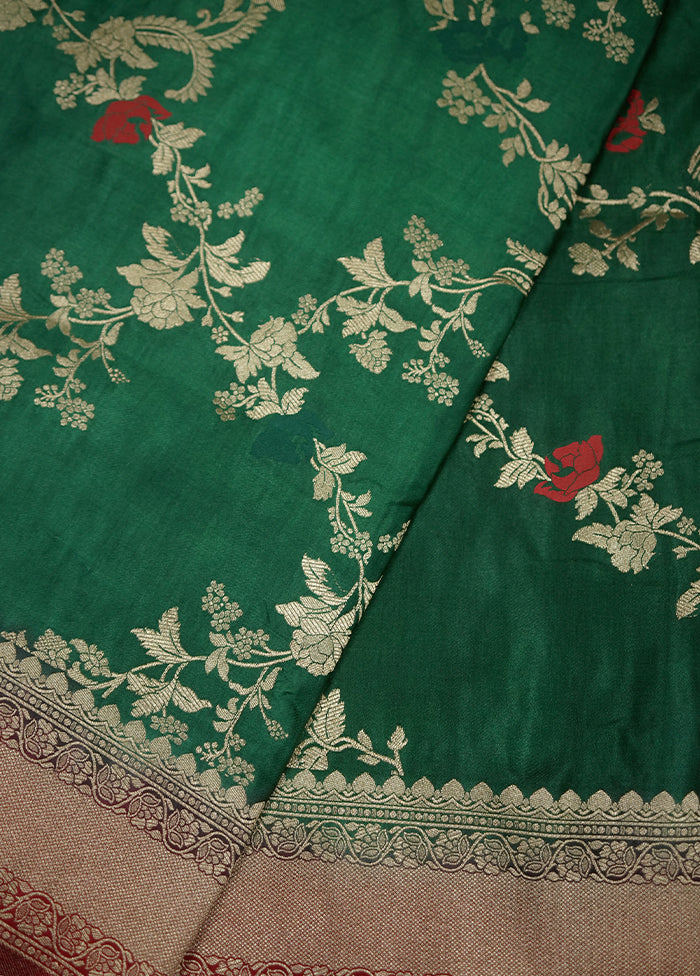 Green Dupion Silk Saree With Blouse Piece - Indian Silk House Agencies