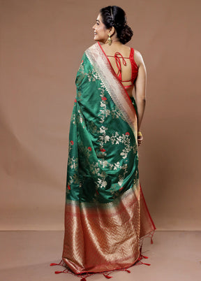 Green Dupion Silk Saree With Blouse Piece - Indian Silk House Agencies