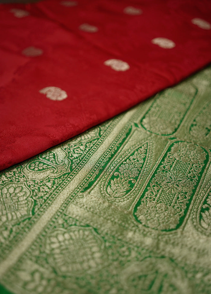 Red Dupion Silk Saree With Blouse Piece - Indian Silk House Agencies