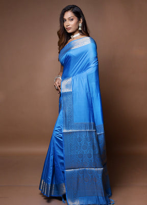 Blue Dupion Silk Saree With Blouse Piece