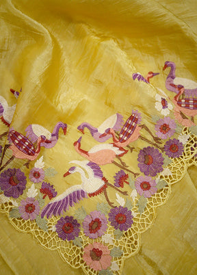 Yellow Crushed Tissue Silk Saree With Blouse Piece - Indian Silk House Agencies