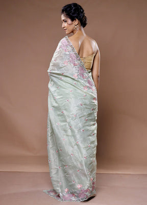 Green Crushed Tissue Silk Saree With Blouse Piece - Indian Silk House Agencies