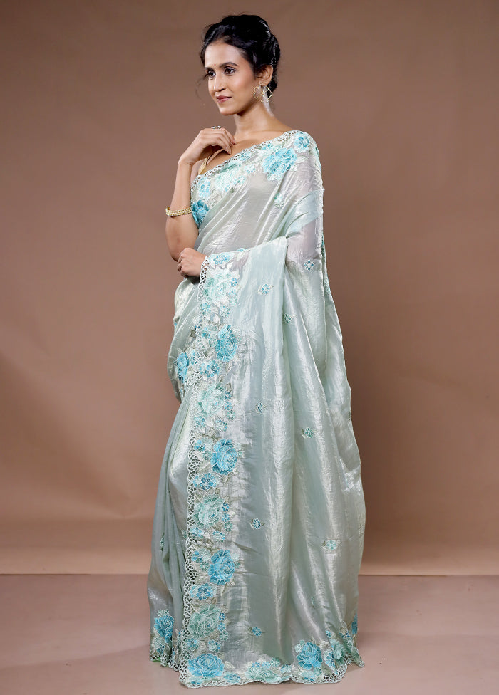 Green Crushed Tissue Silk Saree With Blouse Piece - Indian Silk House Agencies