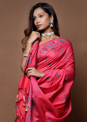 Pink Dupion Silk Saree With Blouse Piece