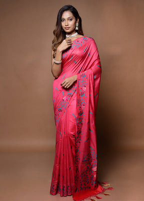 Pink Dupion Silk Saree With Blouse Piece