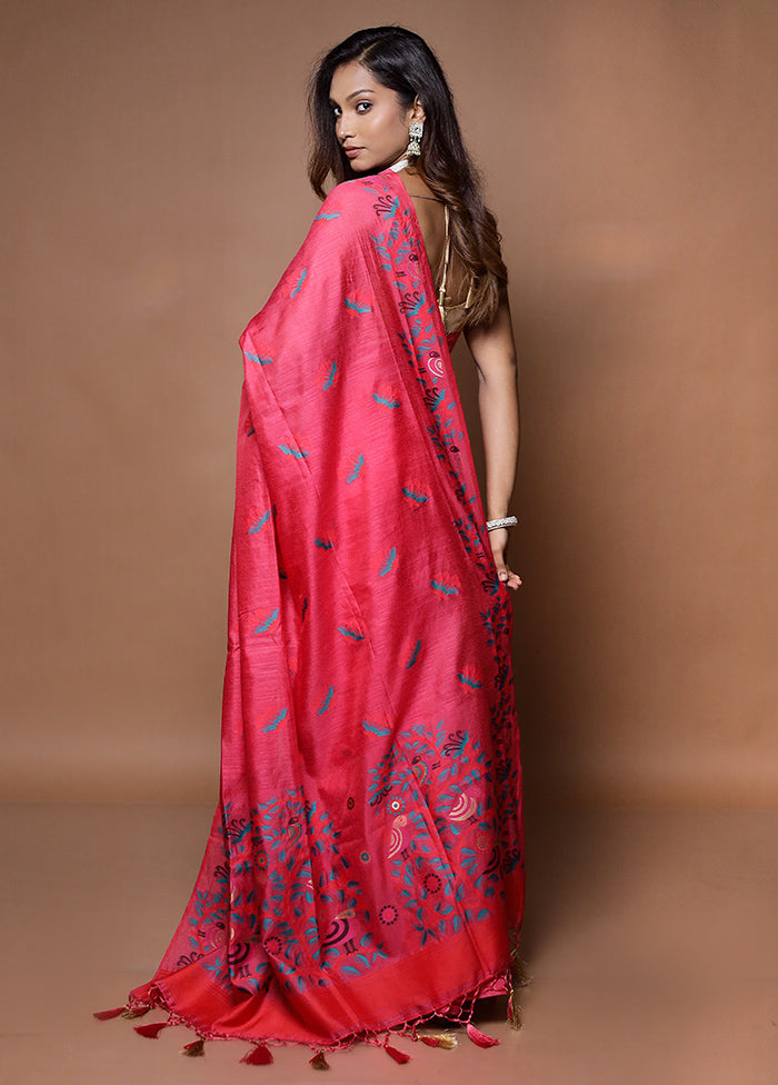 Pink Dupion Silk Saree With Blouse Piece