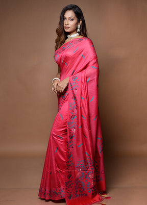 Pink Dupion Silk Saree With Blouse Piece