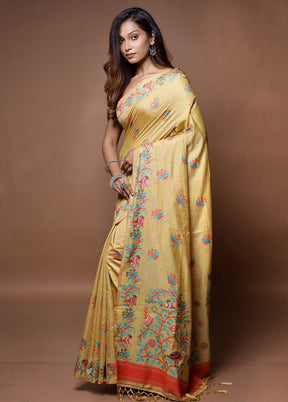 Cream Dupion Silk Saree With Blouse Piece