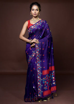 Blue Dupion Silk Saree With Blouse Piece