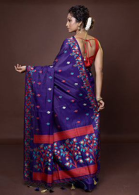 Blue Dupion Silk Saree With Blouse Piece