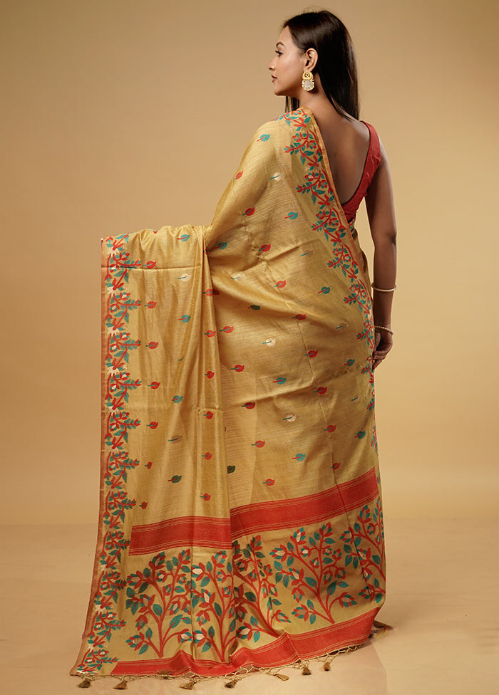 Green Dupion Silk Saree With Blouse Piece - Indian Silk House Agencies