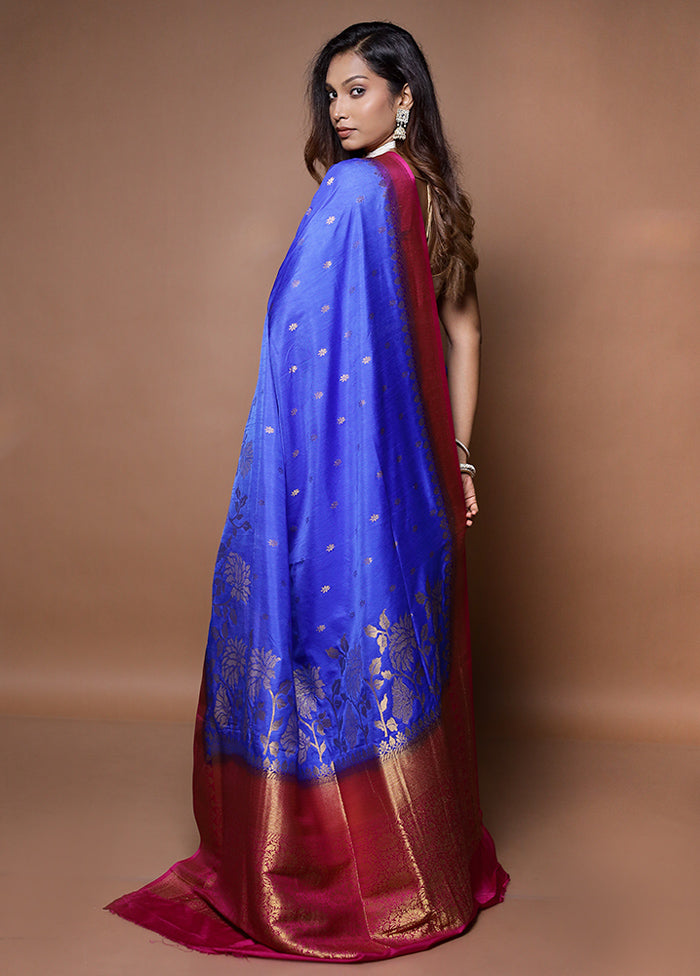 Blue Dupion Silk Saree With Blouse Piece - Indian Silk House Agencies