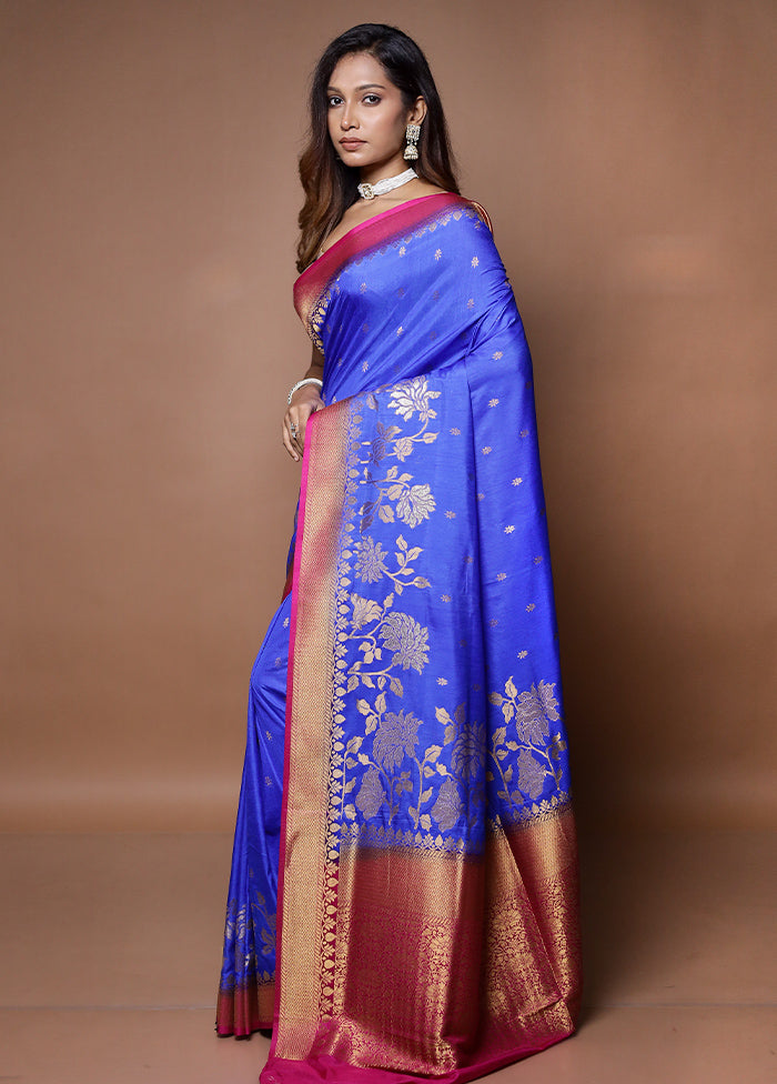 Blue Dupion Silk Saree With Blouse Piece - Indian Silk House Agencies