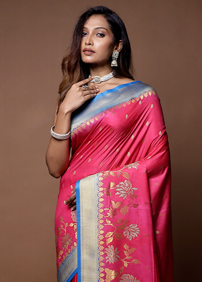 Pink Dupion Silk Saree With Blouse Piece - Indian Silk House Agencies