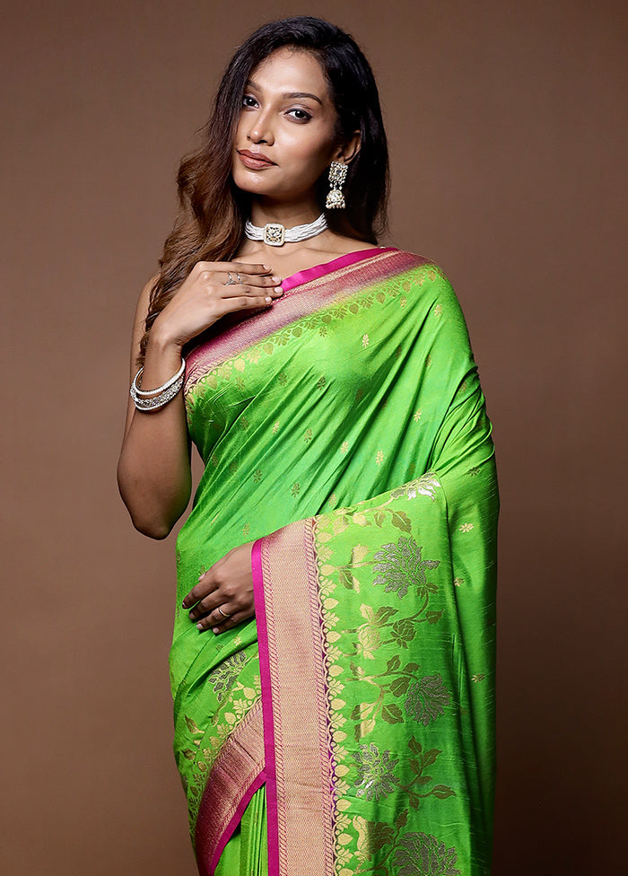 Green Dupion Silk Saree With Blouse Piece - Indian Silk House Agencies