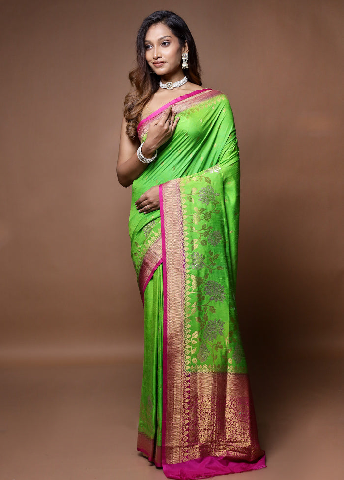 Green Dupion Silk Saree With Blouse Piece - Indian Silk House Agencies