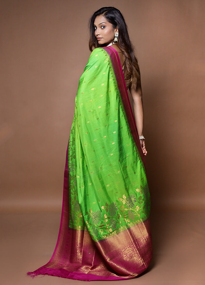 Green Dupion Silk Saree With Blouse Piece - Indian Silk House Agencies