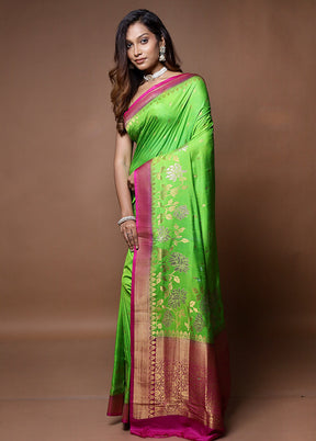 Green Dupion Silk Saree With Blouse Piece - Indian Silk House Agencies