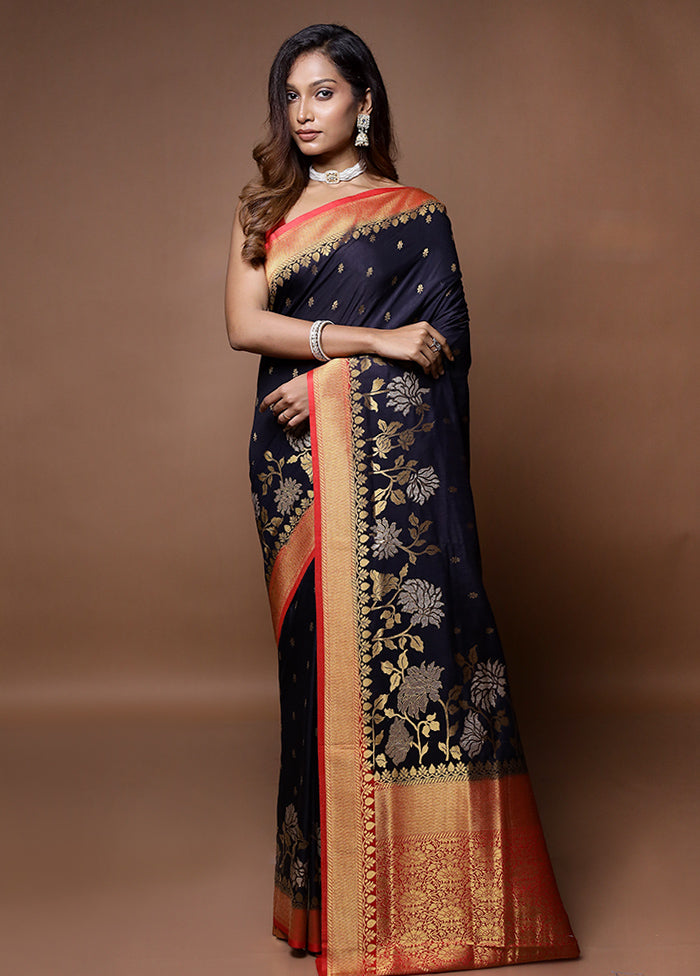 Black Dupion Silk Saree With Blouse Piece