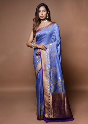 Blue Dupion Silk Saree With Blouse Piece - Indian Silk House Agencies