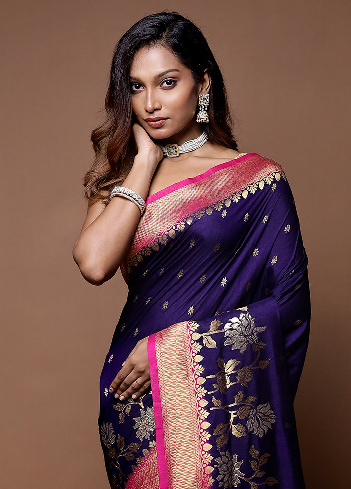 Blue Dupion Silk Saree With Blouse Piece - Indian Silk House Agencies