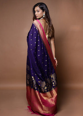 Blue Dupion Silk Saree With Blouse Piece - Indian Silk House Agencies