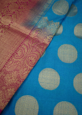 Blue Dupion Silk Saree With Blouse Piece - Indian Silk House Agencies