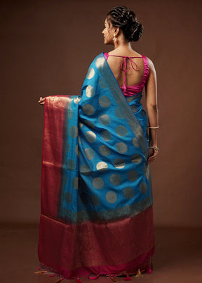 Blue Dupion Silk Saree With Blouse Piece - Indian Silk House Agencies