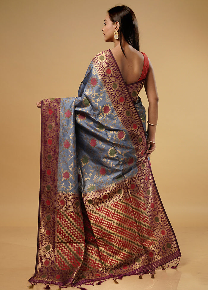 Grey Dupion Silk Saree With Blouse Piece - Indian Silk House Agencies